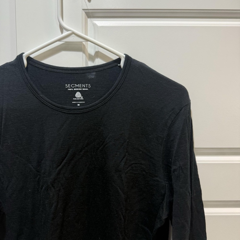 SEG'MENTS Shirt Mens Medium Black Merino Wool Long Sleeve Crewneck Thermal